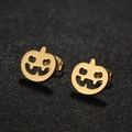 Poliert Goldene Halloween Kürbis Gesicht Ohrstecker aus Edelstahl auf schwarzem Grund - Gold