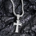 Close-up of hip hop cross pendant with small rhinestones on a silver tennis chain - Silver Pendant + 16 Inch Tennis Chain