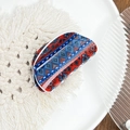Bohemian acrylic hair claw clip with red and blue geometric patterns in a glossy finish - Small Diamond Red Blue
