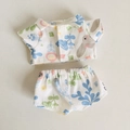 Weiße zweiteilige Puppenkleidung mit Hasen- und Blumenmuster für 17cm Stofftiere - Passend für 17cm Puppe / Waldblaues Hasenhemd + Shorts / Blau Bedruckt