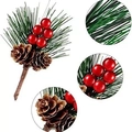 Artificial Christmas bouquet with red berries, pine needles and natural cones on white - Pine Needle with 5 Red Berries and 2 Pine Cones