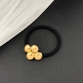 Elastico per capelli nero minimalista con ciondolo a quattro sfere in metallo dorato - Fascia Per Capelli In Metallo - Quattro Piccoli Cerchi