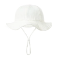 Detail of white cotton sun hat with adjustable windproof drawstring and soft texture - 0-12 Months / White