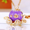 Sparkling purple pumpkin carriage keychain with gold plating and clear rhinestones - Purple Single-Sided