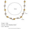 Detailed dimensions of 18K gold plated stainless steel double layer bead chain necklace - Bead Chain Interval Gold Beads Necklace - Two Tone