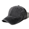 Vintage washed charcoal grey cotton baseball cap with distressed finish and curved brim - Adjustable / Black