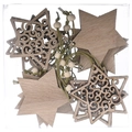 Nordischer Holz-Weihnachtsstern-Anhänger Set mit grünen Seilen in einer Box - Fünf Sterne