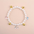 Adjustable pearl pet necklace with rainbow unicorn and golden bell charms for small dogs - One Size / Small Rainbow