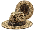 Detail of leopard print fedora hat featuring wide brim and silver bull head metal ornament - M (56-58cm) / Silver Bull Head Metal Ornament Belt Leopard Fedora (6)