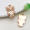 DIY rose gold owl metal pendants for jewelry making shown in front and back views - 1 Piece/Pack (11.4x19.7mm)