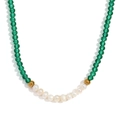 Collier fait main avec perles en cristal vert et perles d'eau douce blanches - Vert Paon Transparent
