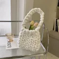 Handmade thick chunky knit shoulder bag in pure white with soft woven texture - White (Finished)