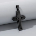 Minimalist matte black stainless steel cross pendant with layered mechanical design - Black Style (KP130552-HR)