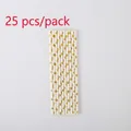 Pack of 25 white paper straws with gold foil polka dots for party decoration - Straw