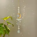 Golden moon suncatcher with star crystal and teardrop pendant reflecting rainbow light - 02 Face Moon / 49g