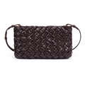 Dark brown woven leather crossbody bag with pleated design and golden hardware details - Grape Purple