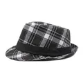 Classico cappello trilby stile britannico a quadretti grigi con fascia decorativa nera - M (56-58cm) Regolabile / Quadri Neri