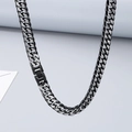 Grosse gourmette cubaine pour homme en acier inoxydable gris fusil avec fermoir de sécurité - Collier Noir et Argent