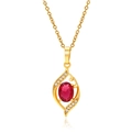 Detalle del collar dorado con una piedra roja ovalada y pequeños cristales blancos - Rojo Rubí (Colgante Solo (Sin Cadena))