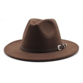Classic dark brown wool fedora hat with wide brim and decorative braided leather belt strap - M (56-58cm) / Coffee