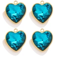 Set of four heart-shaped pendants with faceted blue crystals and golden steel frames - Heart Shape / Light Blue