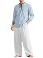 Ensemble en lin pour homme avec chemise Henley bleu clair et pantalon large blanc - S / Bleu Clair & Blanc