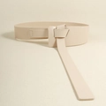 Dettaglio elegante cintura larga beige in pelle annodata per abiti e cappotti - Bianco Sporco