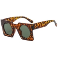 Retro square leopard print sunglasses with round dark lenses for a bold fashion look - Tortoise Frame Green Lens