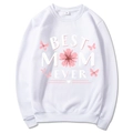 White Mama Est 2025 hoodie with pink Best Mom Ever floral print in size M - S / White