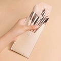 8-piece pink mini makeup brush set with matching PU leather snap pouch for beginners - Set + Button Bag / Ivory Rice