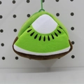 Cute kiwi fruit slice plush coin purse with green zipper and hanging strap detail - Kiwi