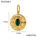 Vintage round gold-plated pendant with green malachite stone and hammered metal texture - Malachite Green