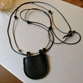 Minimalist black faux leather magnetic glasses holder necklace with bead accents - Black Mini Bag