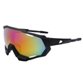 Herren-Radbrille mit schwarzem Rahmen und buntem rot-gelb verlaufendem verspiegeltem Glas - Schwarzer Rahmen Violette Beschichtung
