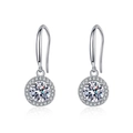 Classic S925 sterling silver moissanite drop earrings with halo setting for women - 50-point Round Earrings Led-121