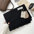 Solid black cashmere-feel knit scarf with elegant tassels and premium brand tags - 200x68cm / Black