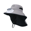 Grey kids sun hat with solar fan and neck flap for outdoor UV protection - Gray