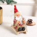 Santa Claus in wooden sleigh ornament with plaid sweater and rustic fur coat decor - In Sleigh (19x6.6cm)