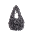 Minimalistische graue Hobo-Bag mit Fransen-Federstruktur und weichem Tragegriff - Grau