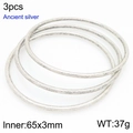 Set of 3 antique silver stainless steel bangles with vintage textured finish, size 65mm - 65mm Set of 3 (KB209843-GC)