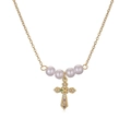 French baroque pearl necklace with 18K gold plated cross pendant and colorful zircons - Pearl and Cross Pendant