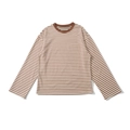 Classic brown and white striped long sleeve t-shirt with a round neck in flat lay view - Orange Stripe