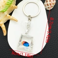 Resin tropical fish water bag keychain in blue-purple with silver metal ring - Keychain / Blue Fish Keychain