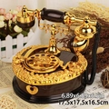 Vintage gold telephone music box with heart shaped wood base, size 6.89x6.89x6.5in - Brown European Telephone Music Box