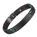 Schwarzes Magnettherapie-Armband aus Edelstahl mit blauen Linien und negativen Ionen - Schwarz Blauer Rand