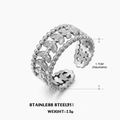 Dreilagiger Ring aus silbernem Edelstahl mit hohlem Blattmuster und verstellbarem Band - Einstellbar Offen / Stahlfarbe