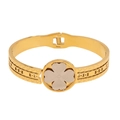 Bracciale bicolore oro e argento con motivo a quadrifoglio e fascia metallica testurizzata - 1# Stile Quadrifoglio Cavo Oro