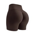 Pantalones cortos de yoga sin costuras marrón oscuro con cintura alta y fruncido - Marrón Oscuro