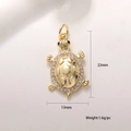 Gouden schildpad hanger met zirkoon inleg en zwarte edelsteen ogen, 22x13mm - Rand Zirkoon Gouden Schildpad (A0073)