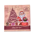Pink and red Christmas napkins with Santa and Merry Christmas gold foil patterns - Santa and Gifts Print Christmas Napkins